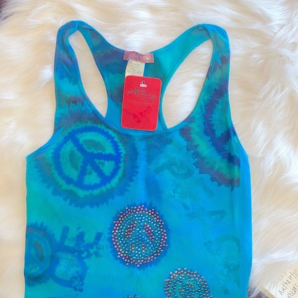 Tie Dye Crystal Encrusted Peace Tank Top - Picture 4 of 11
